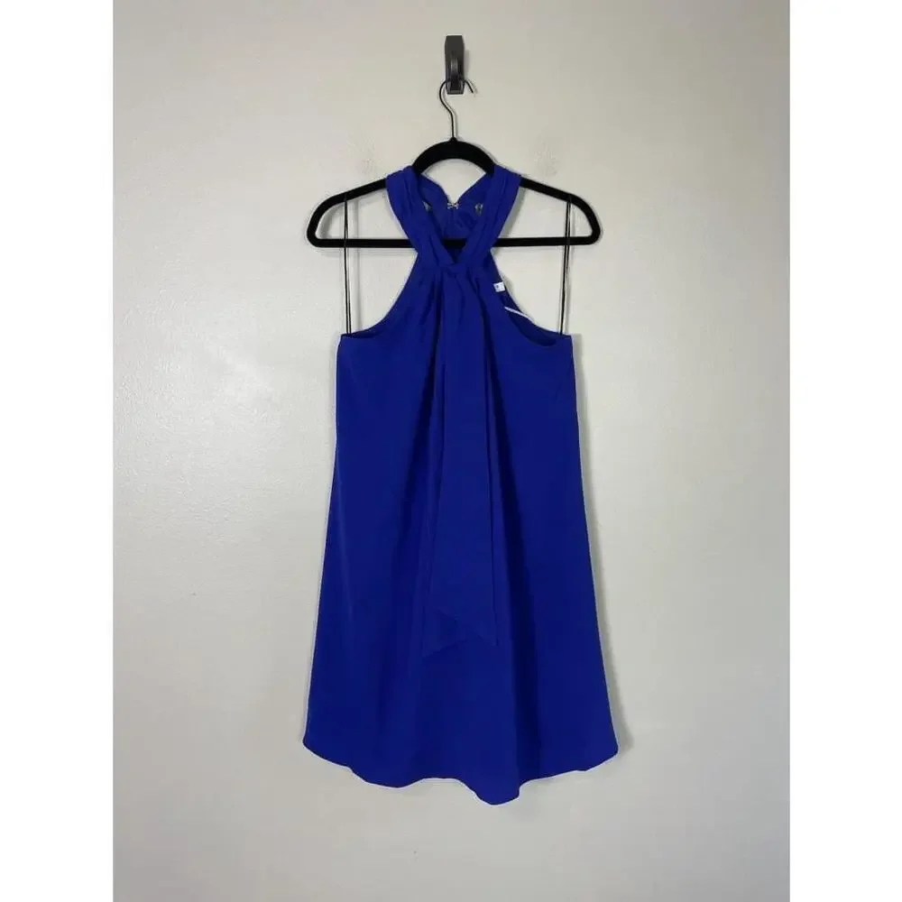 Trina Turk Women’s Dress Medium Verge Shift Bow tie Halter Dress Blue Lined - Picture 6 of 14